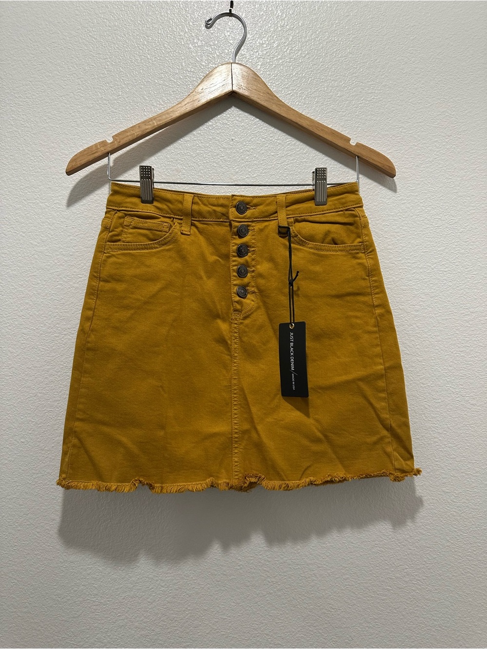 Just Black - Odyssey Button Detail Denim Mustard Button-Front Cotton Mini Skirt
